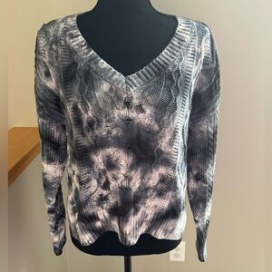Anthropologie Pilcro Joni gray tie dye V neck cable knit sweater. Size XS